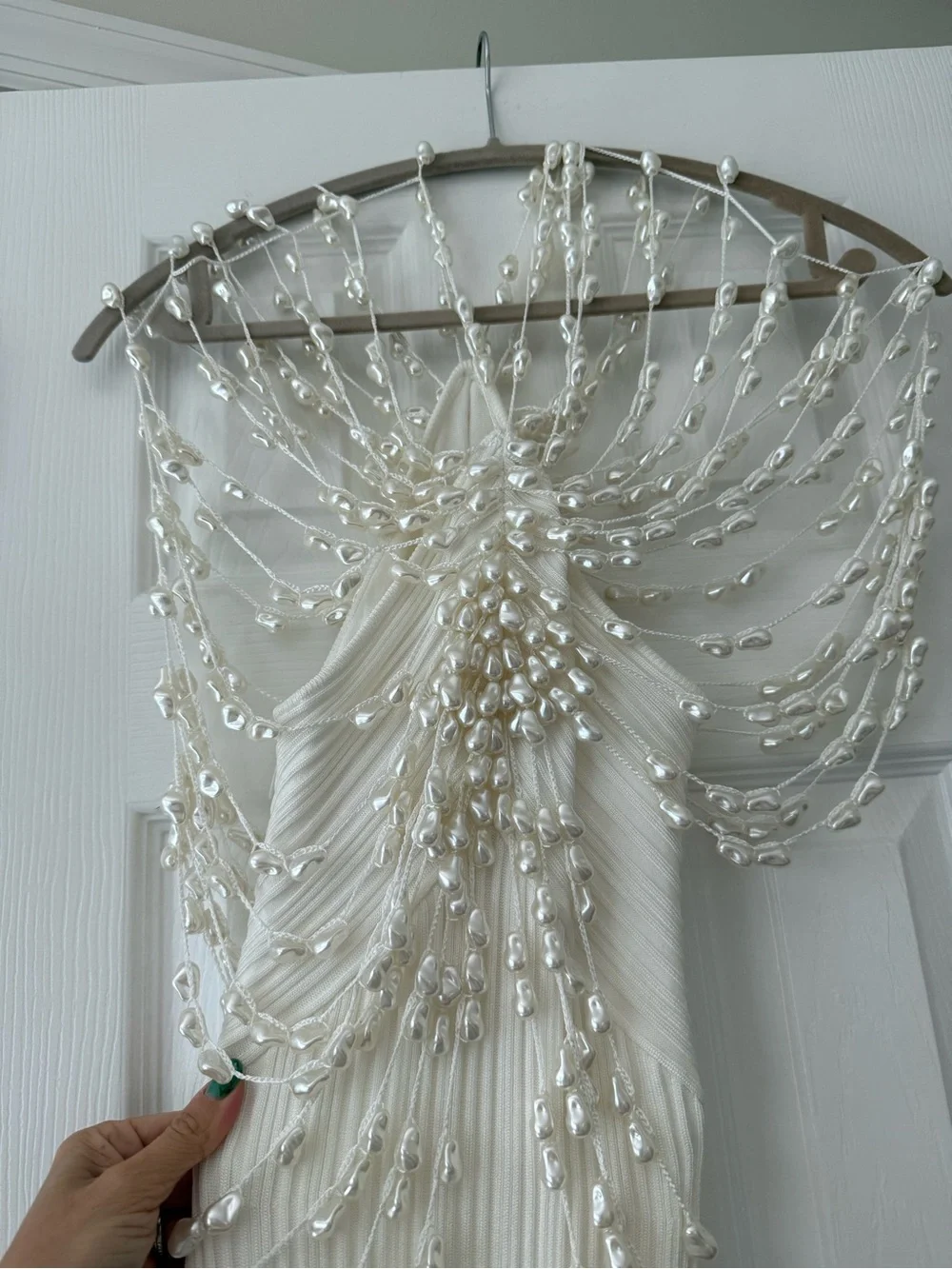 Cult Gaia Oliviana Faux Pearl Adorned Knit Mini Dress Off White - Picture 6 of 15